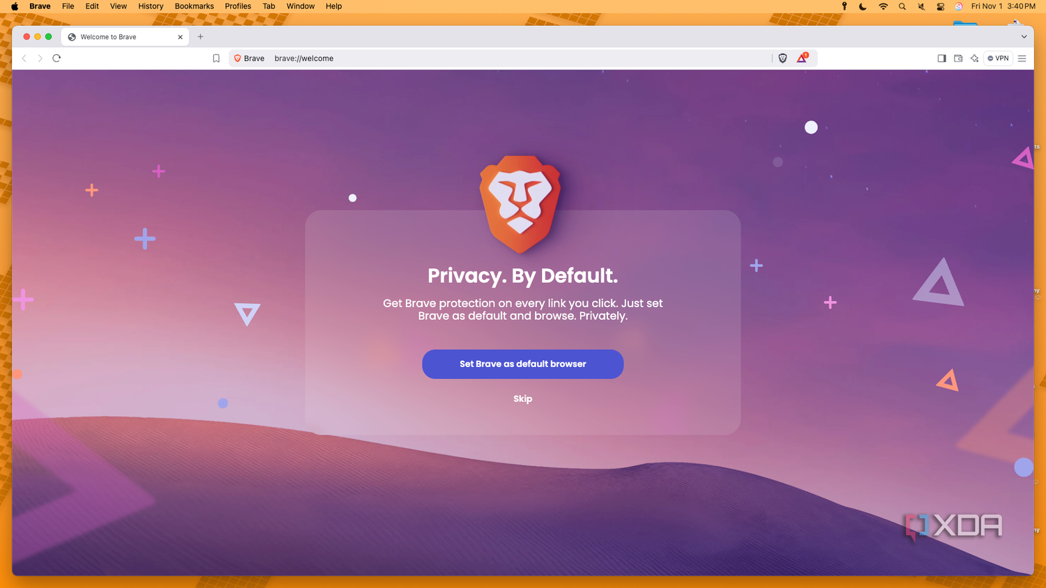 A screenshot of the Brave splash screen on macOS.