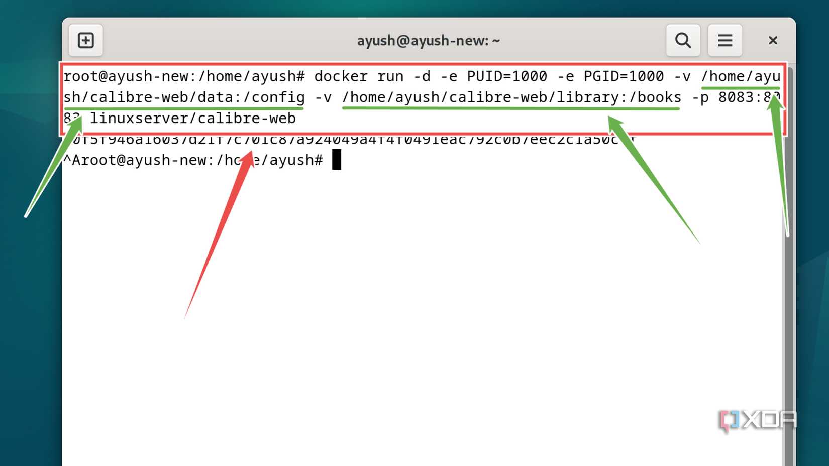 The command to run the Calibre Web container