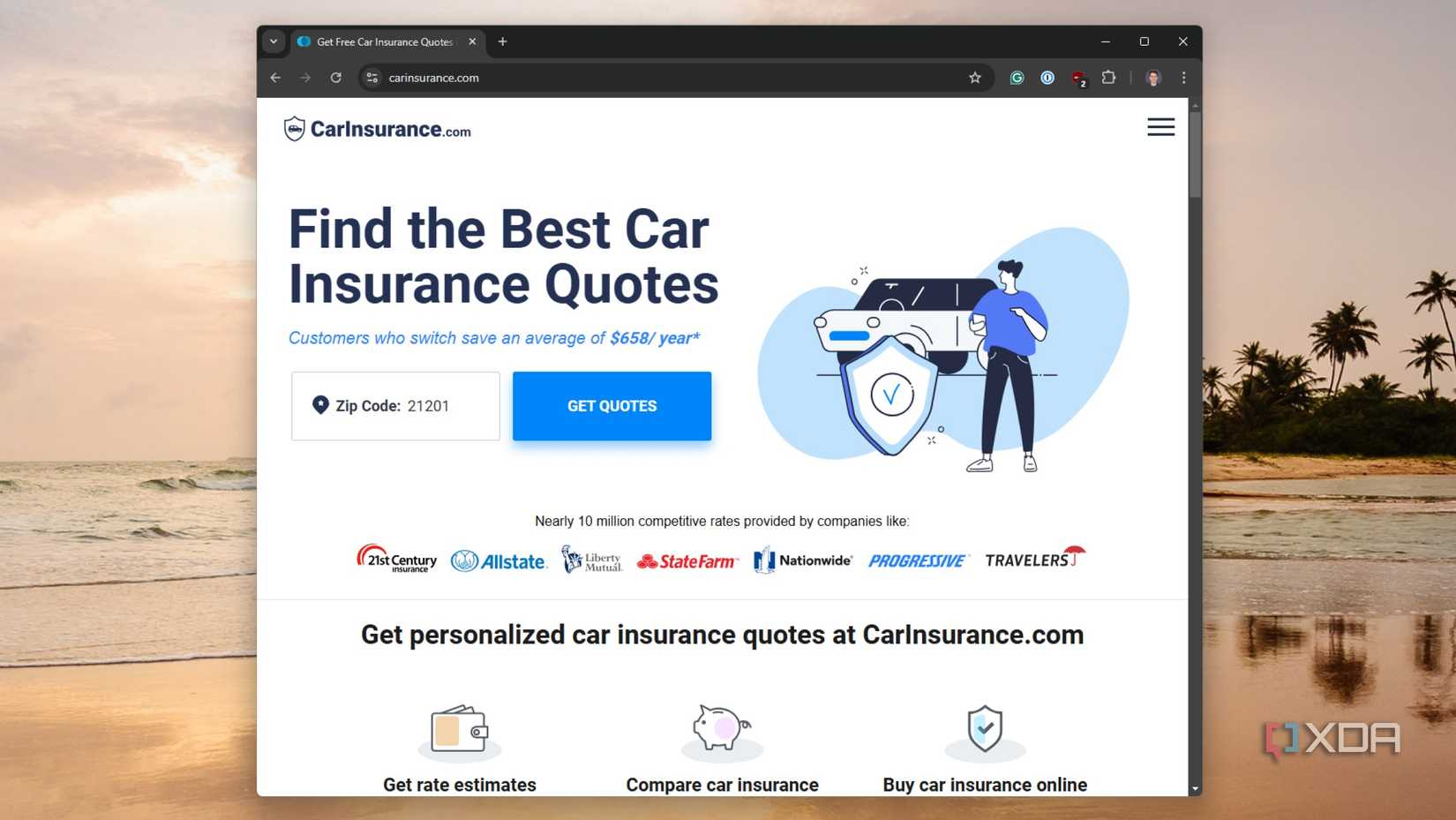 screenshot of carinsurance.com website on a chrome browser window