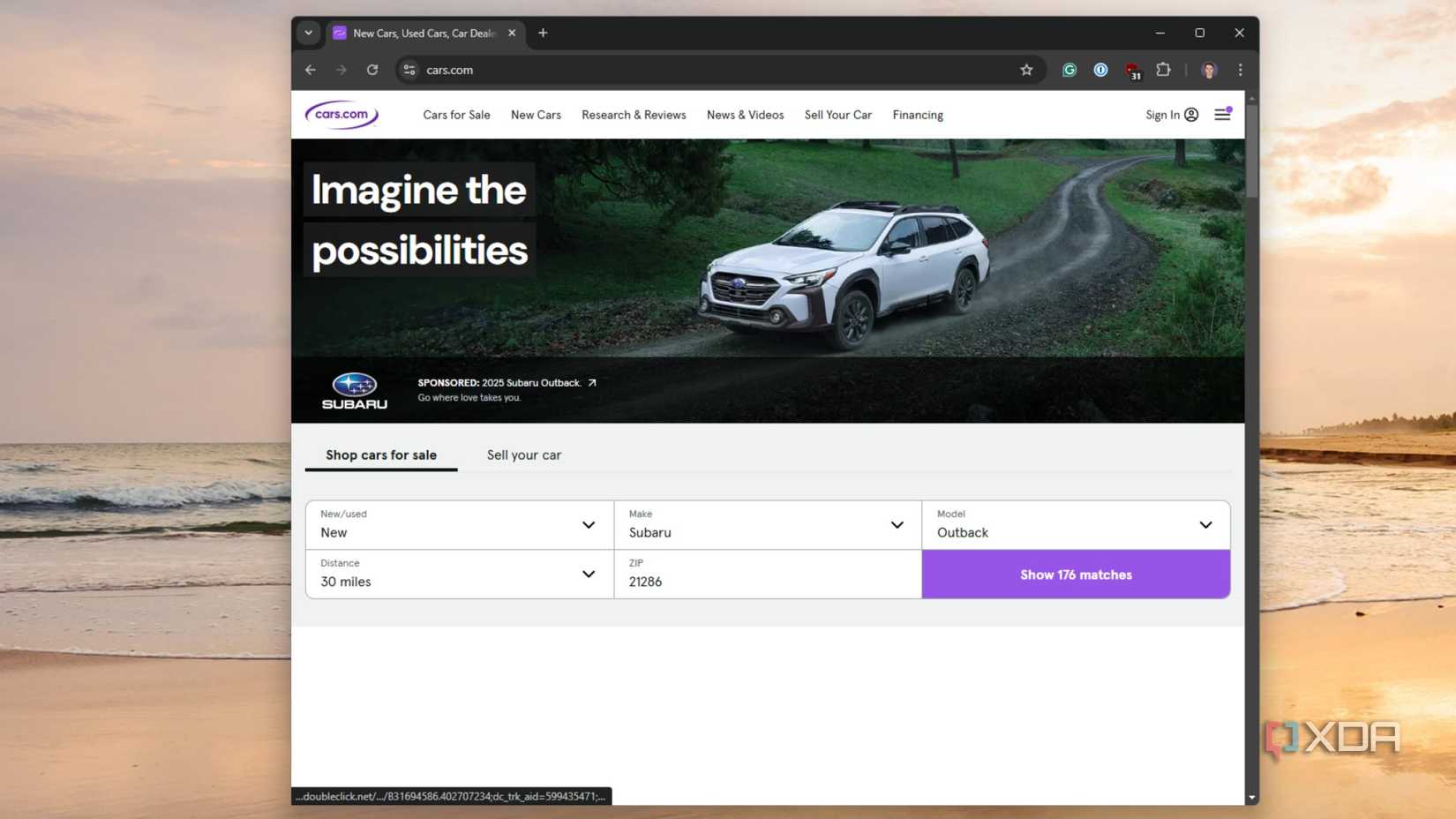 screenshot of cars.com homepage on a web browser