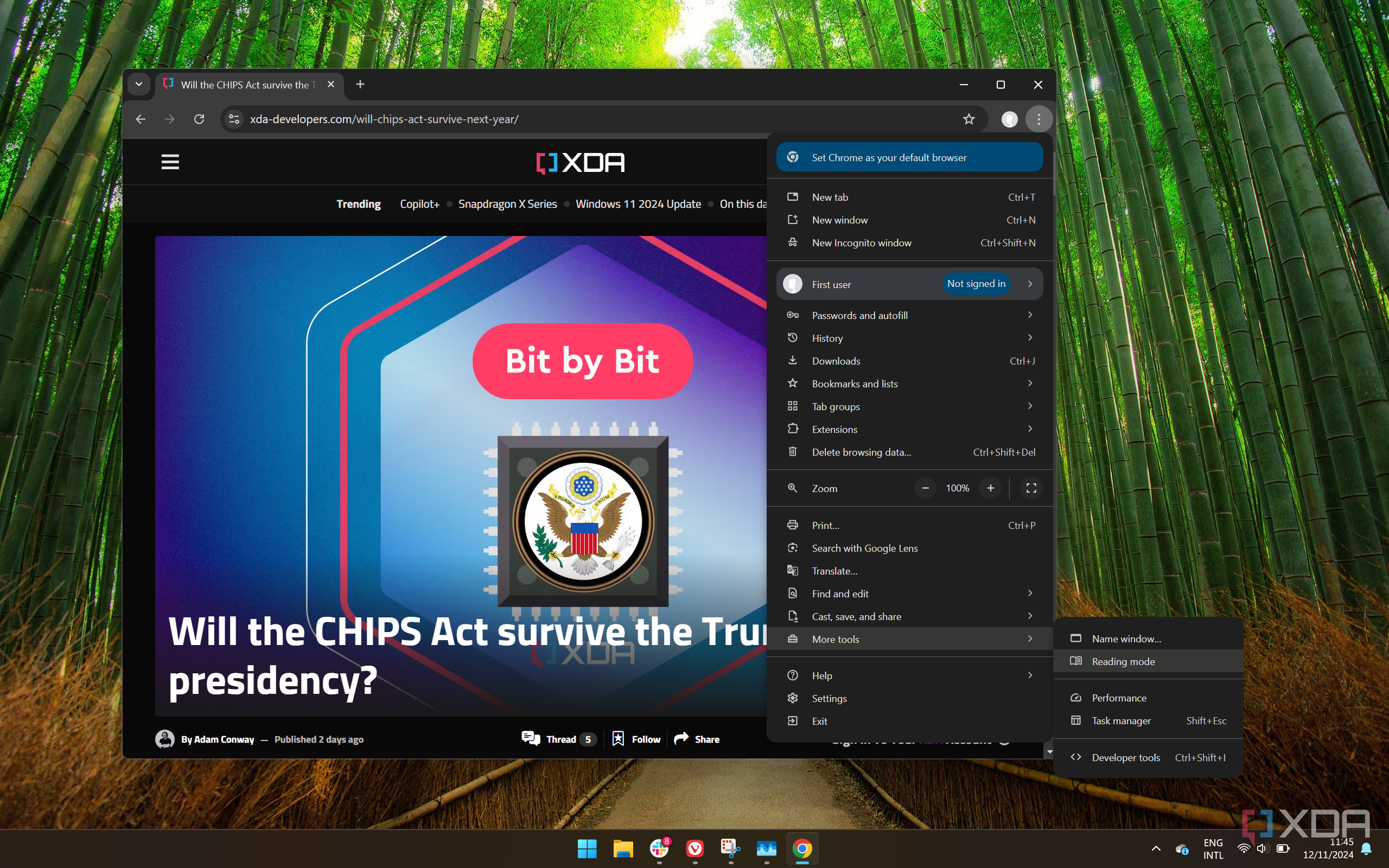 Screenshot of reading mode in Google Chrome