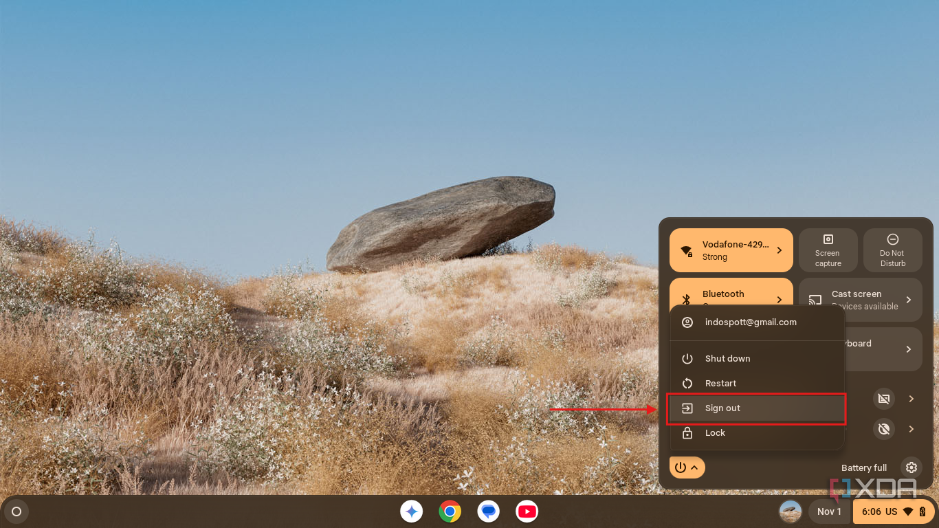 Screenshot of ChromeOS Flex power menu