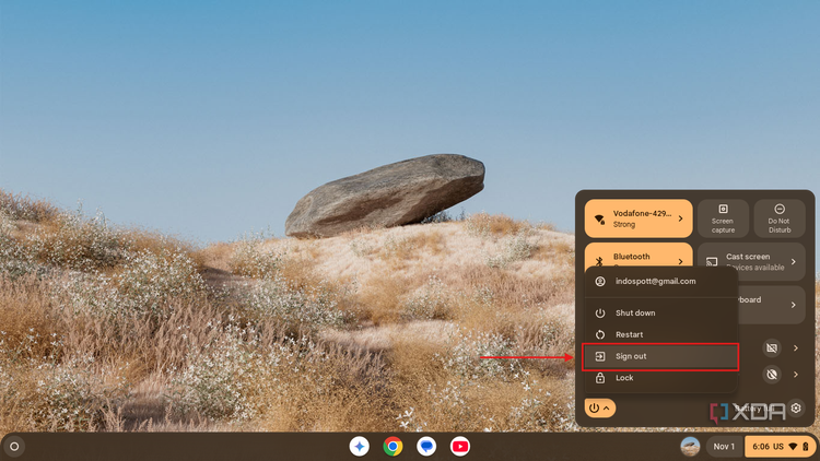 Screenshot of ChromeOS Flex power menu