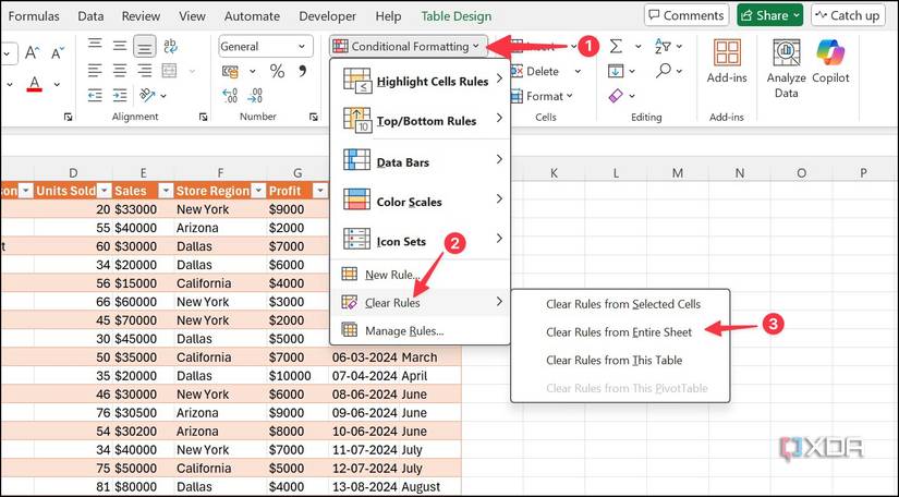Clear conditional formattings in Excel