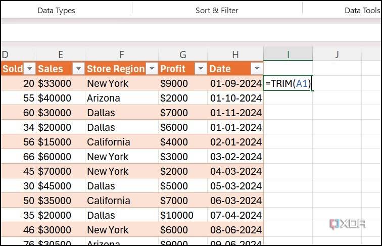 Trim tool in Excel