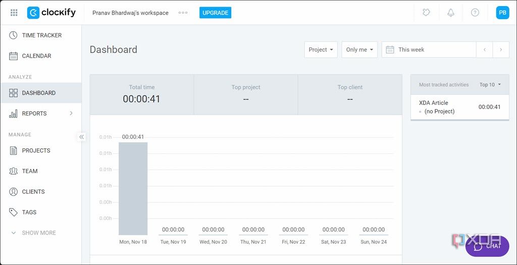 Clockify Dashboard