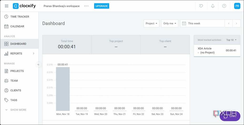 Clockify Dashboard