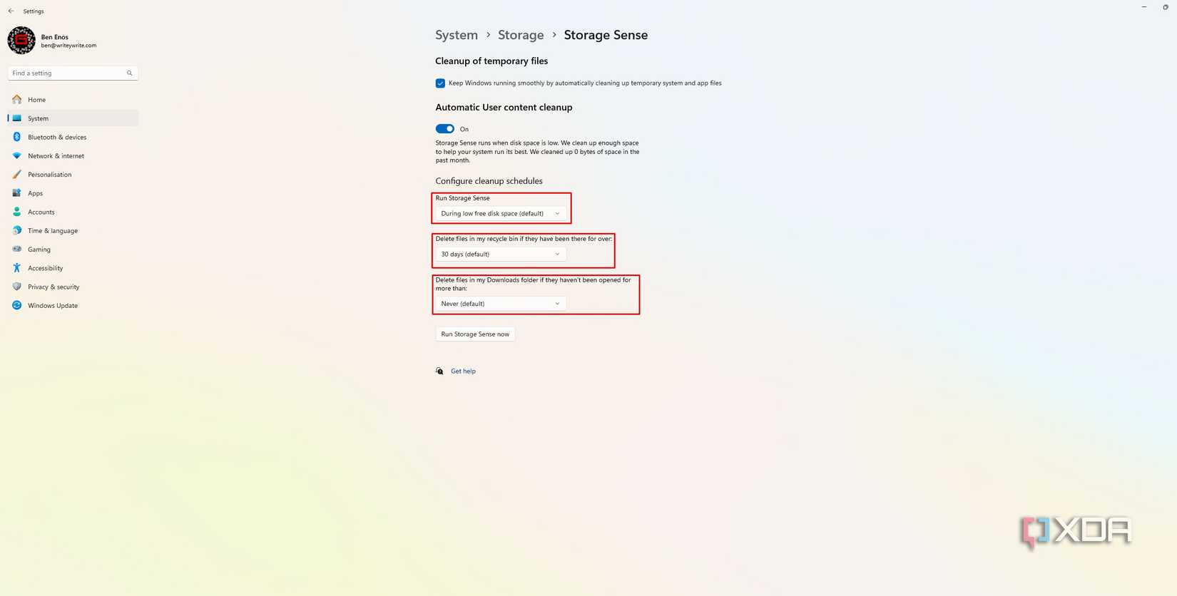 configure cleanup schedules options for storage