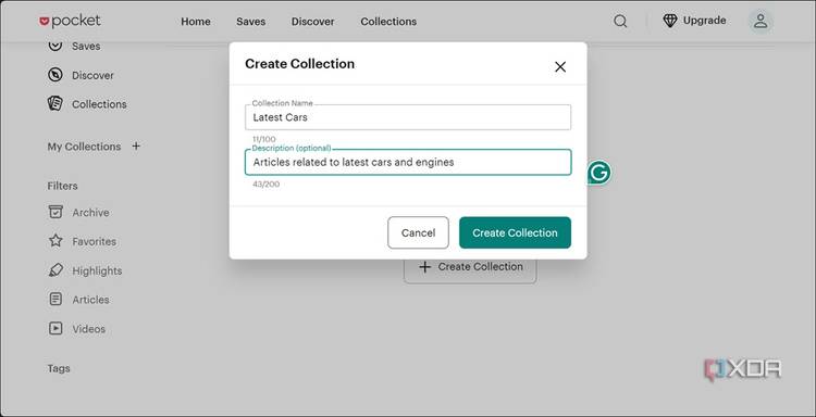 Create collections on Pocket