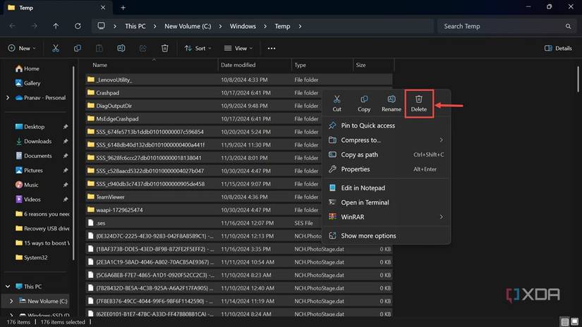 Delete temporary files