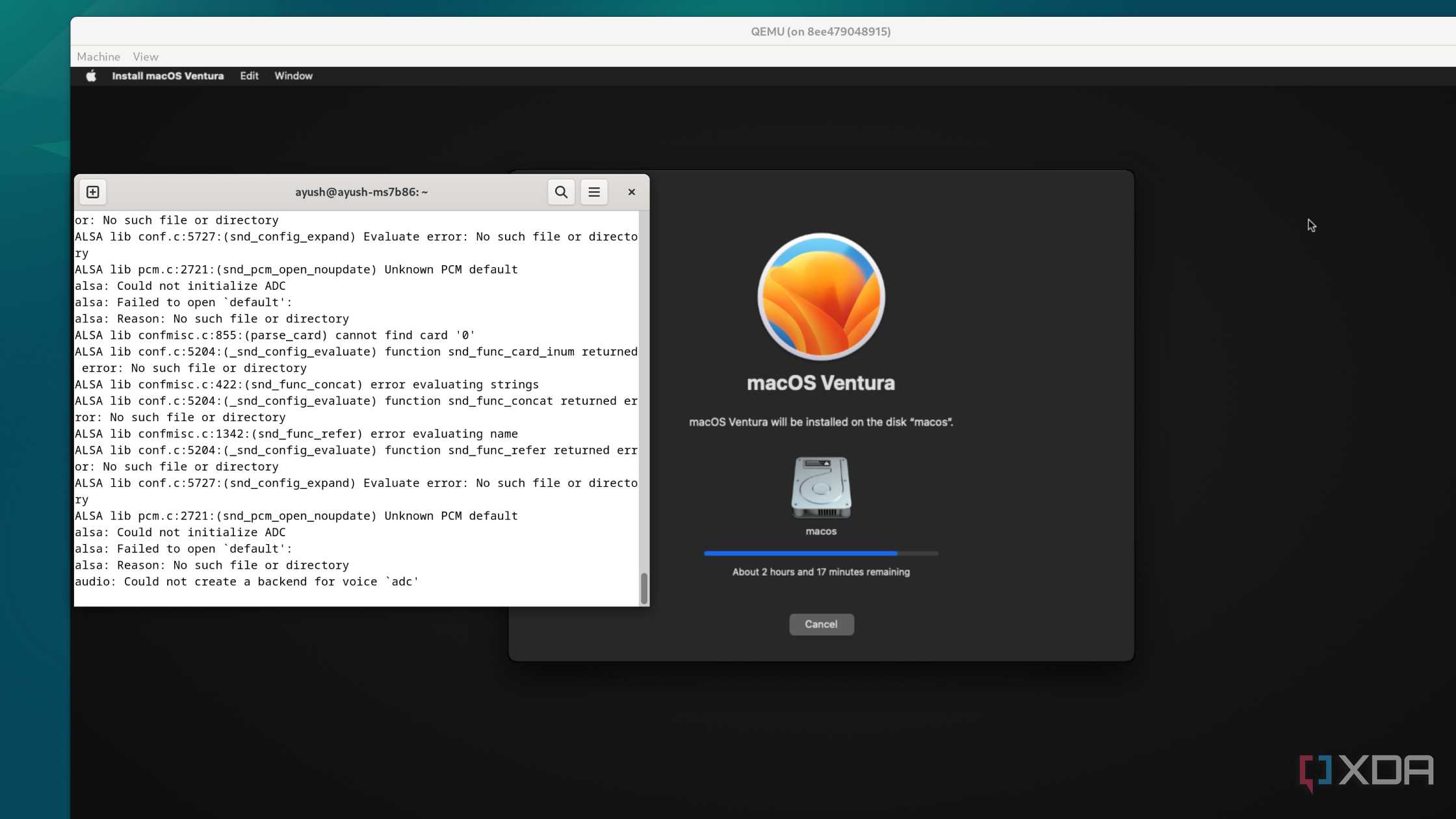 Selecting a boot drive in the macOS Recover environment running inside a Docker container