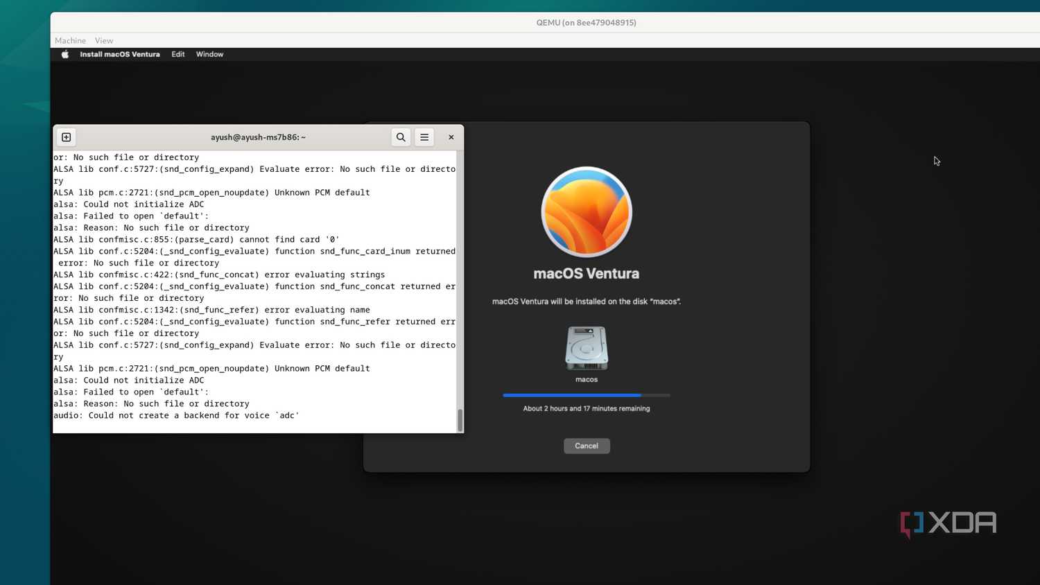 Selecting a boot drive in the macOS Recover environment running inside a Docker container