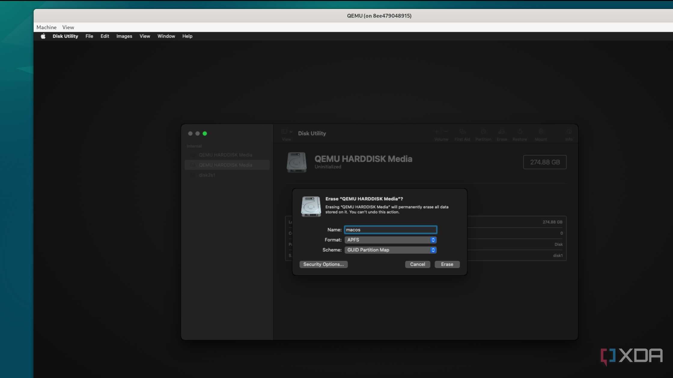Erasing a Disk in the macOS Recover environment running inside a Docker container