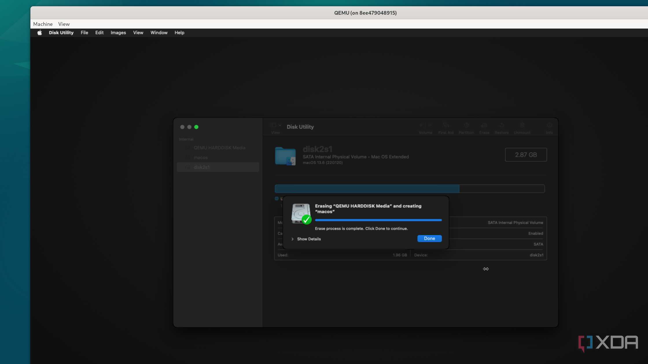 Formatting a drive in the macOS Recover environment running inside a Docker container