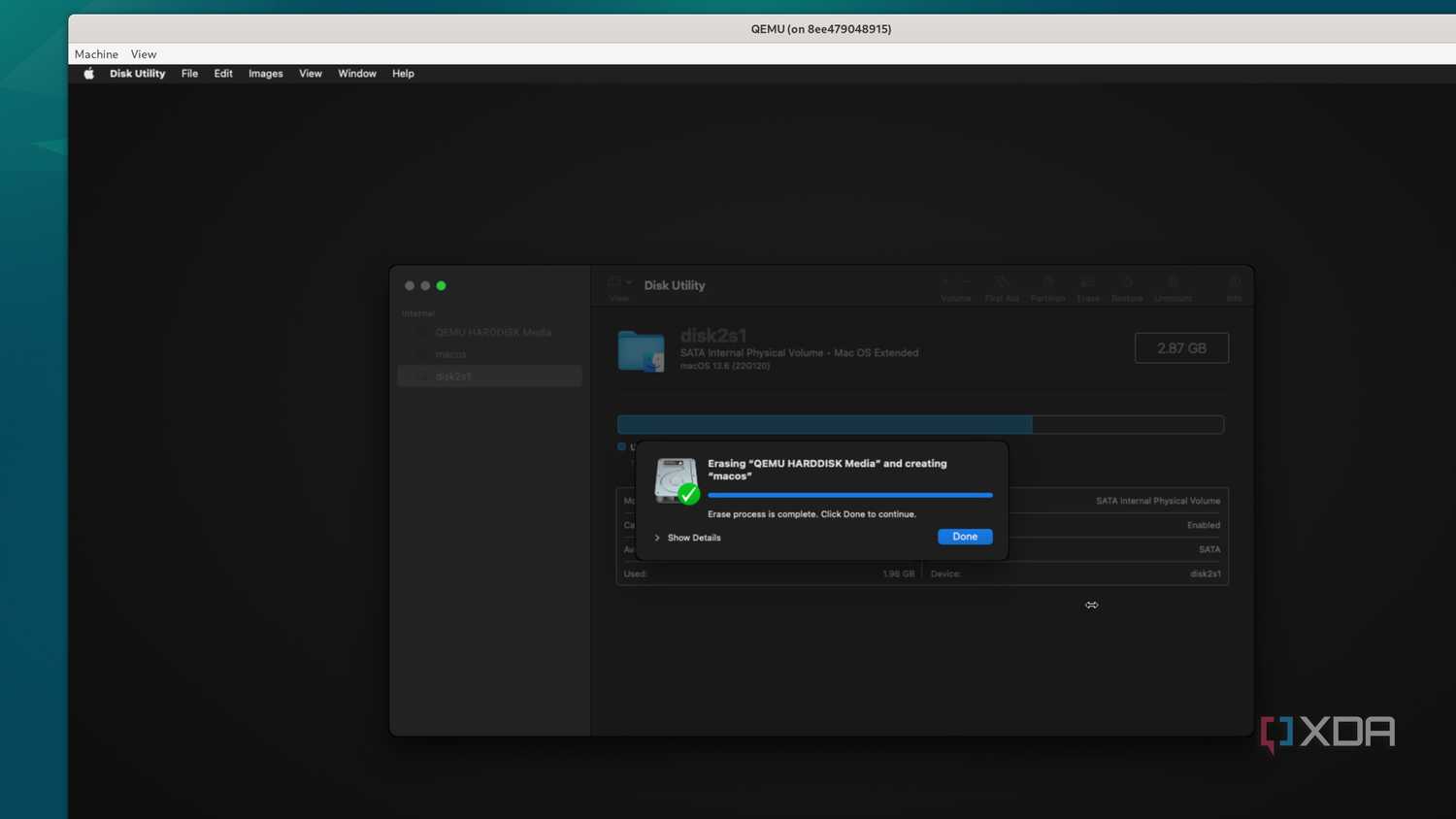 Formatting a drive in the macOS Recover environment running inside a Docker container