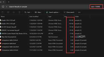 Filter to search files by size