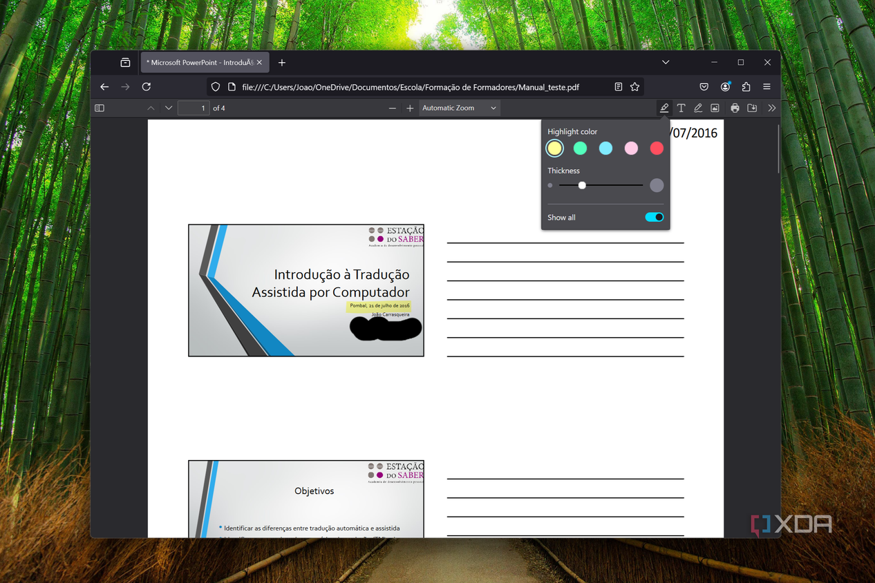 Screenshot of Mozilla Firefox displaying a PDF file and using the highlighter tool