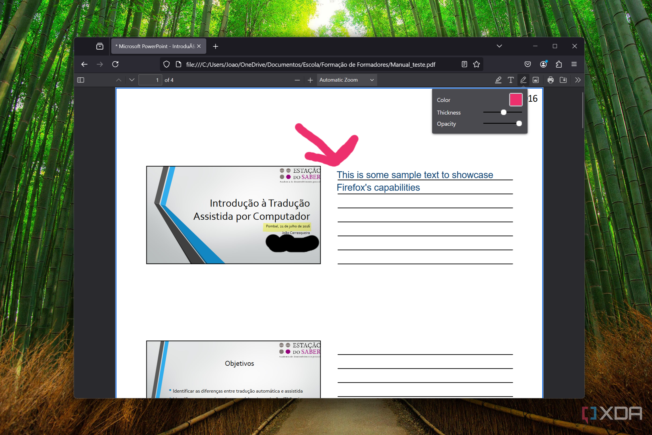 Screenshot of Mozilla Firefox displaying a PDF file and using the pen tool