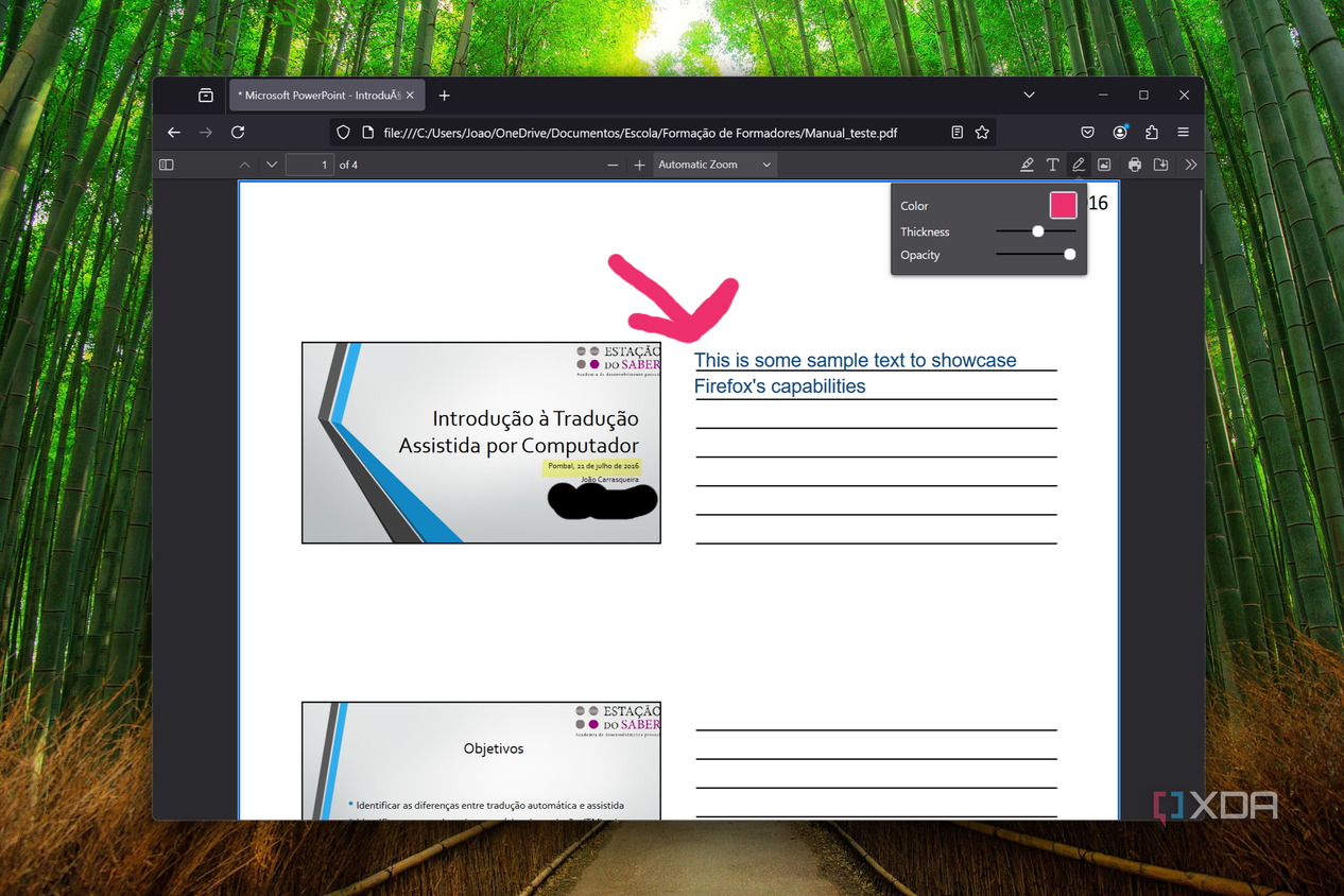 Screenshot of Mozilla Firefox displaying a PDF file and using the pen tool