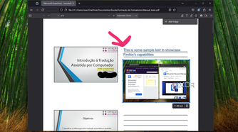Screenshot of Mozilla Firefox displaying a PDF file and adding an image to it