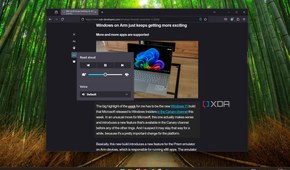 Screenshot of Mozilla Firefox showing the red aloud menu in reading mode