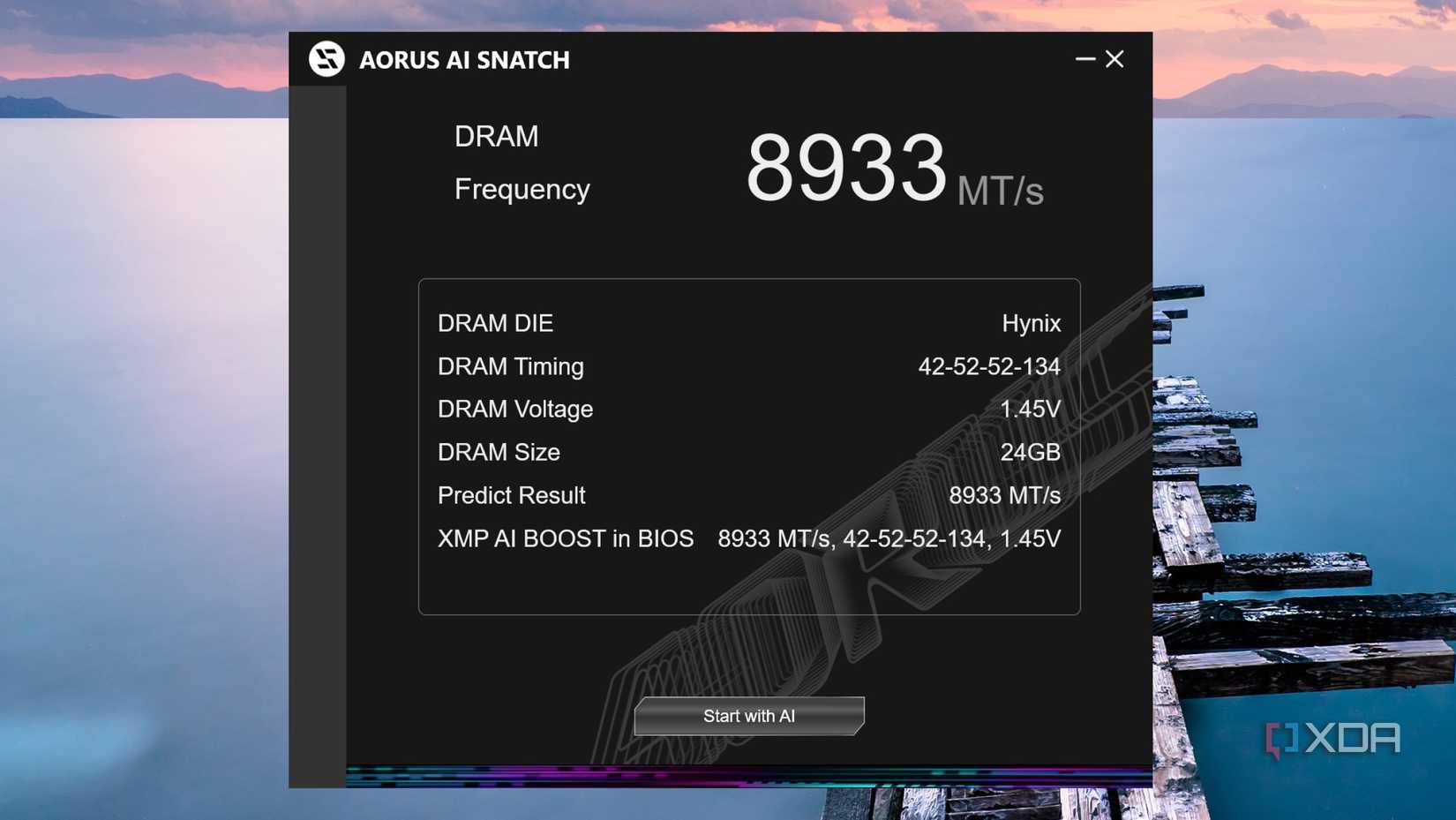 screenshot of gigabyte aorus ai snatch ram training utility