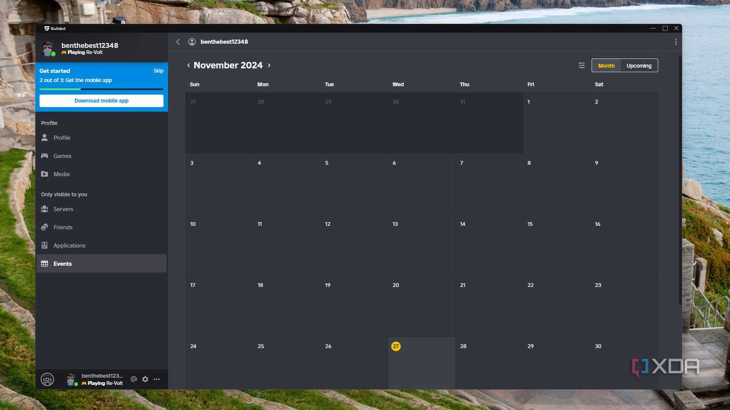 image showing the calendar view of the guilded events tab