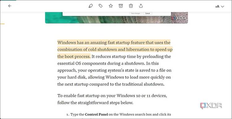 Highlighted text in Pocket reading mode