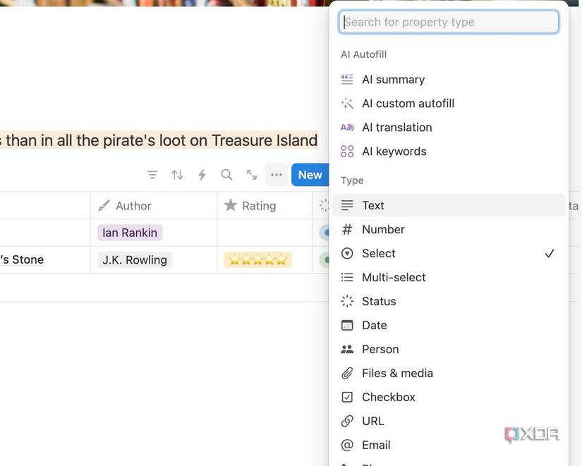 Notion database properties
