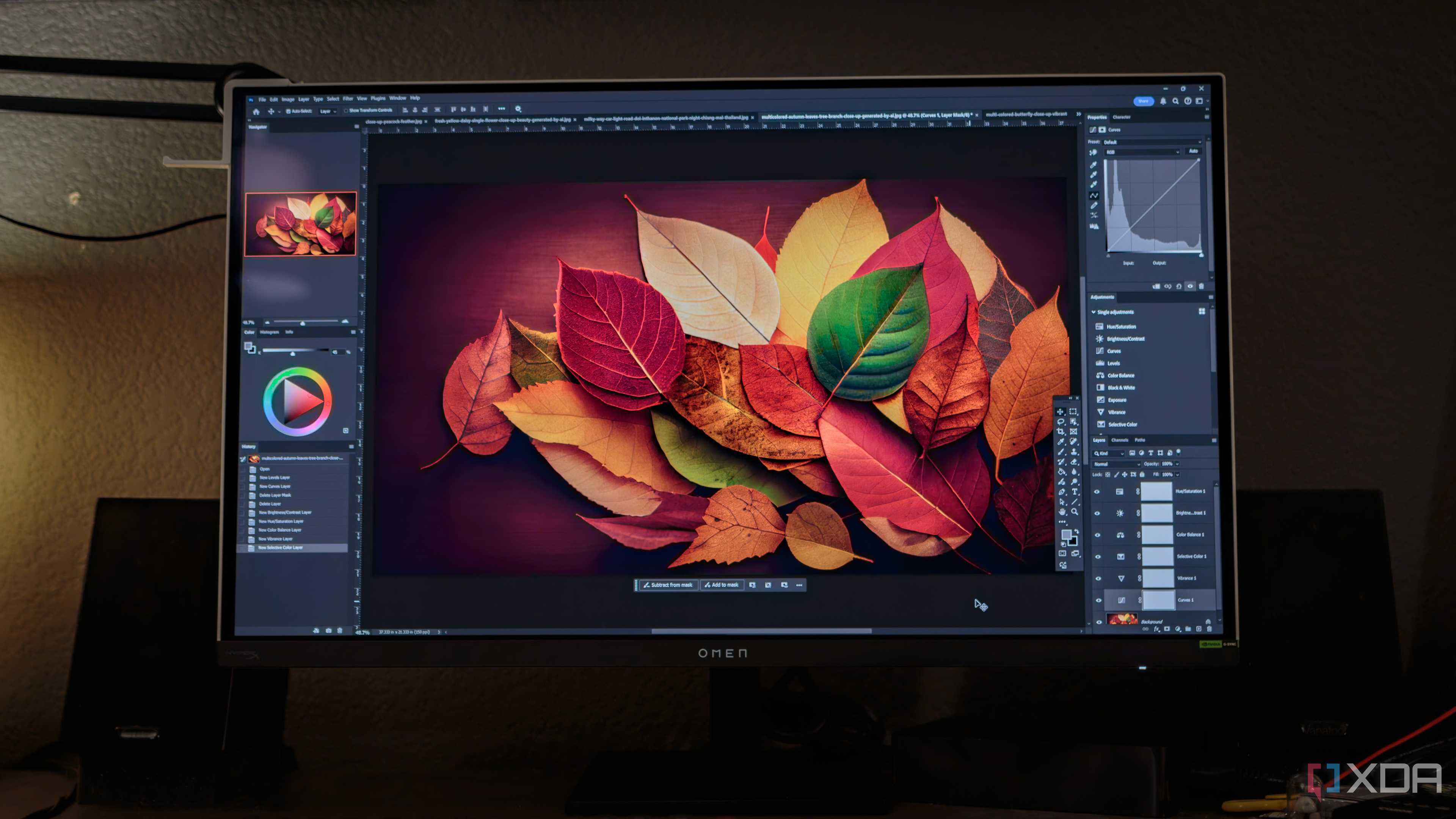 A photo being edited in Photoshop on the HP OMEN Transcend 32 OLED.