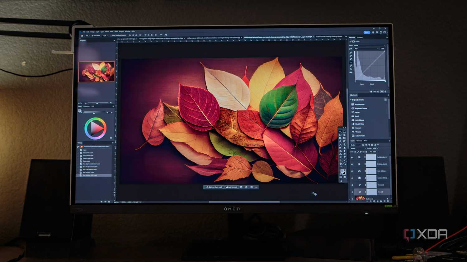 A photo being edited in Photoshop on the HP OMEN Transcend 32 OLED.