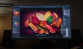 A photo being edited in Photoshop on the HP OMEN Transcend 32 OLED.
