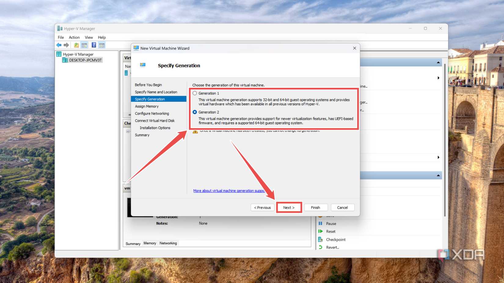 Choosing the Generation of a VM in Hyper-V