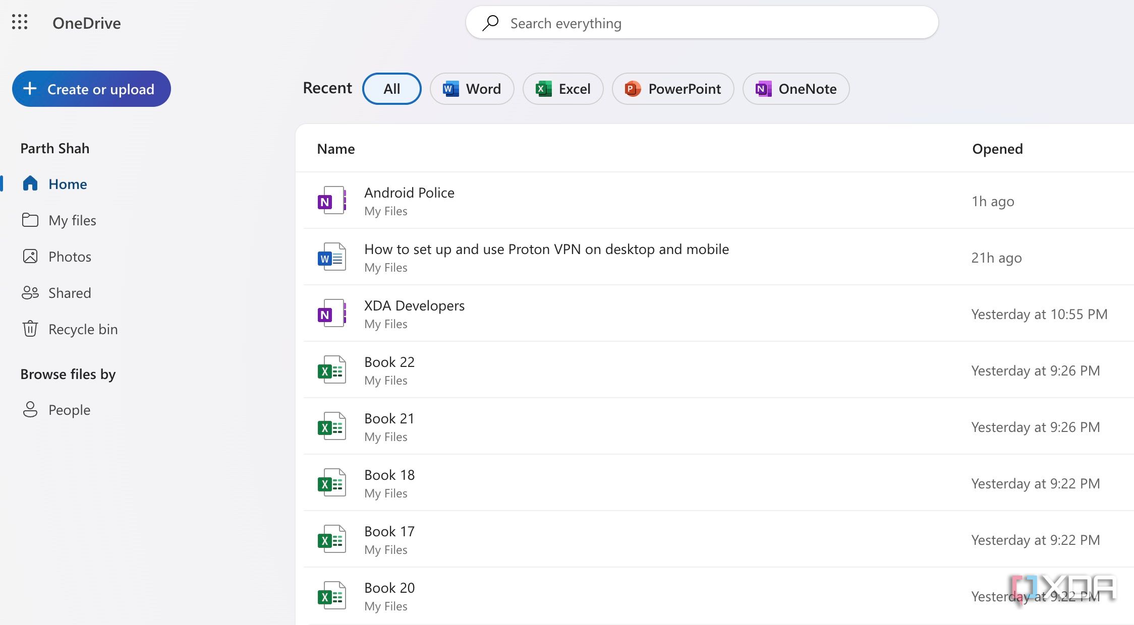 OneDrive home on web