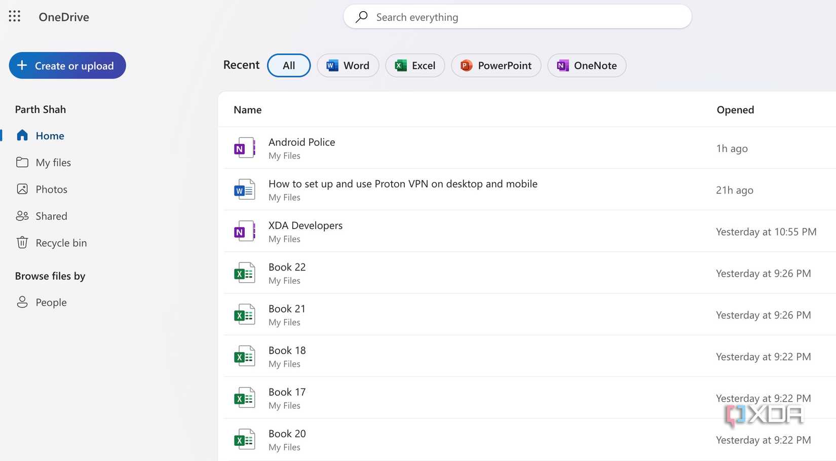 OneDrive home on web