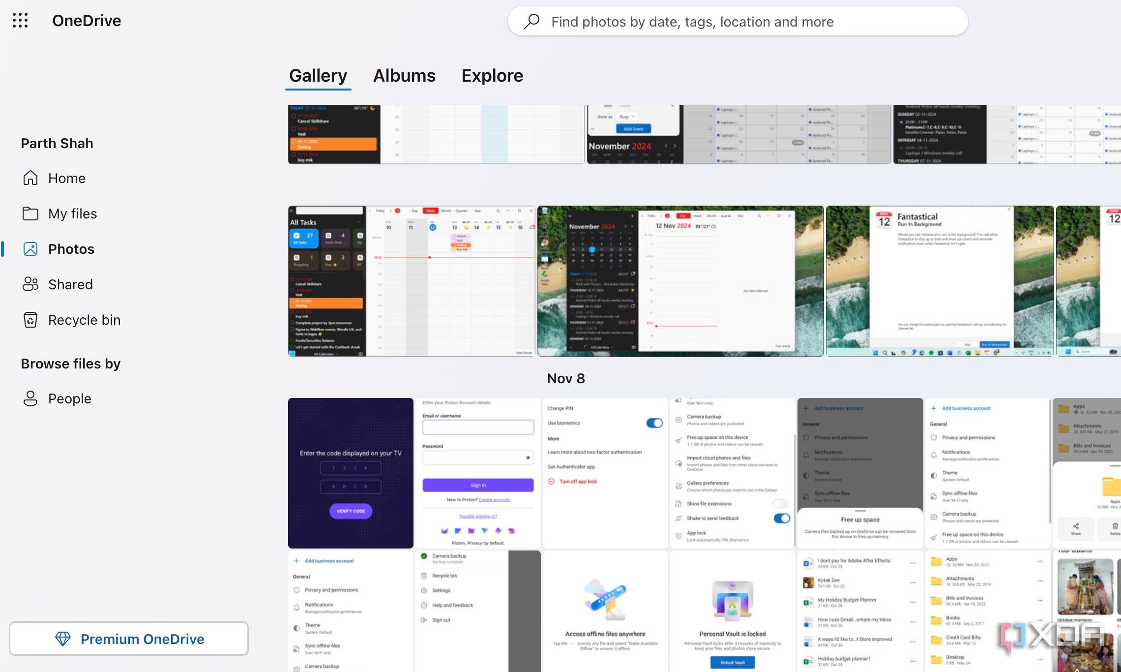 OneDrive gallery on web