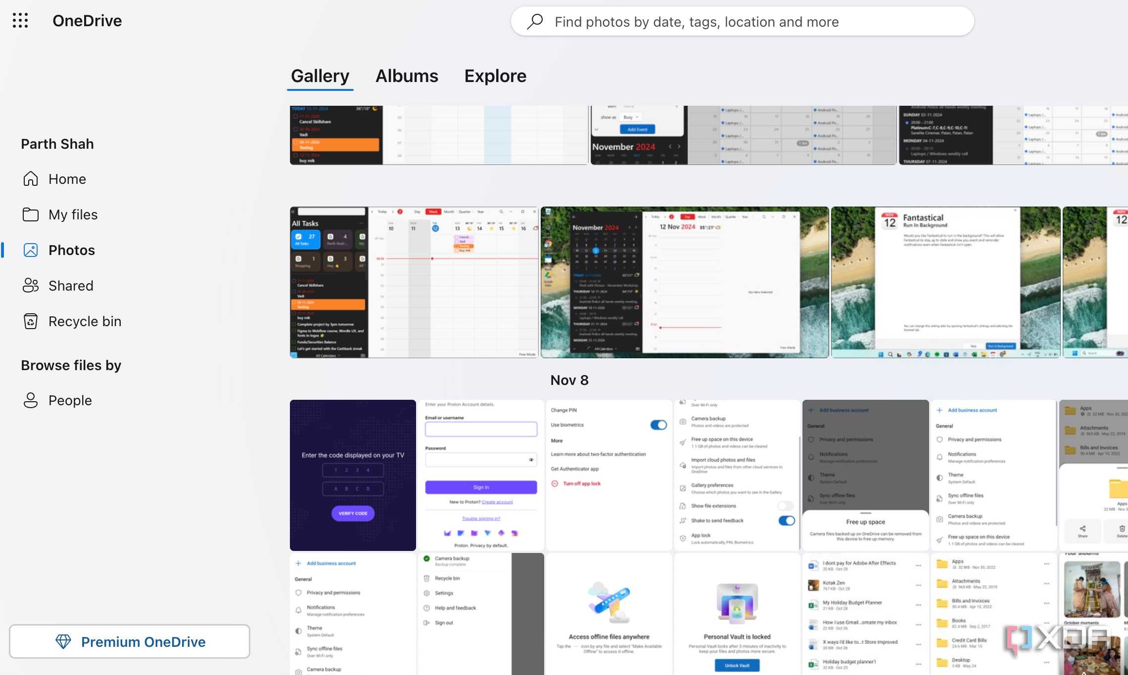 OneDrive gallery on web