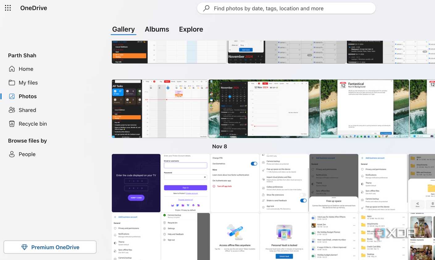 OneDrive gallery on web
