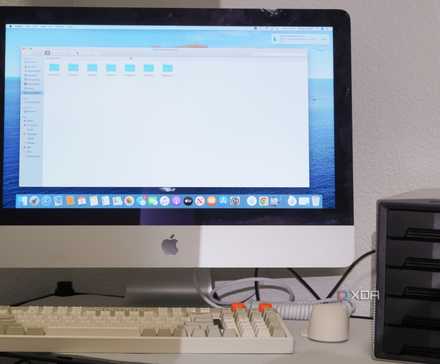 An iMac set up as a NAS in a closet.