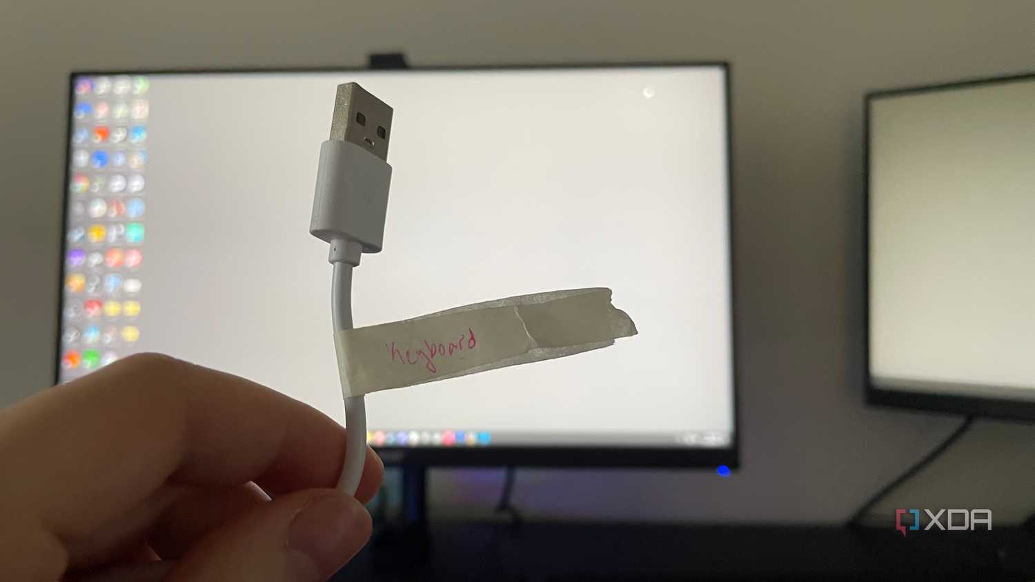 A USB-C cable marked as "keyboard"