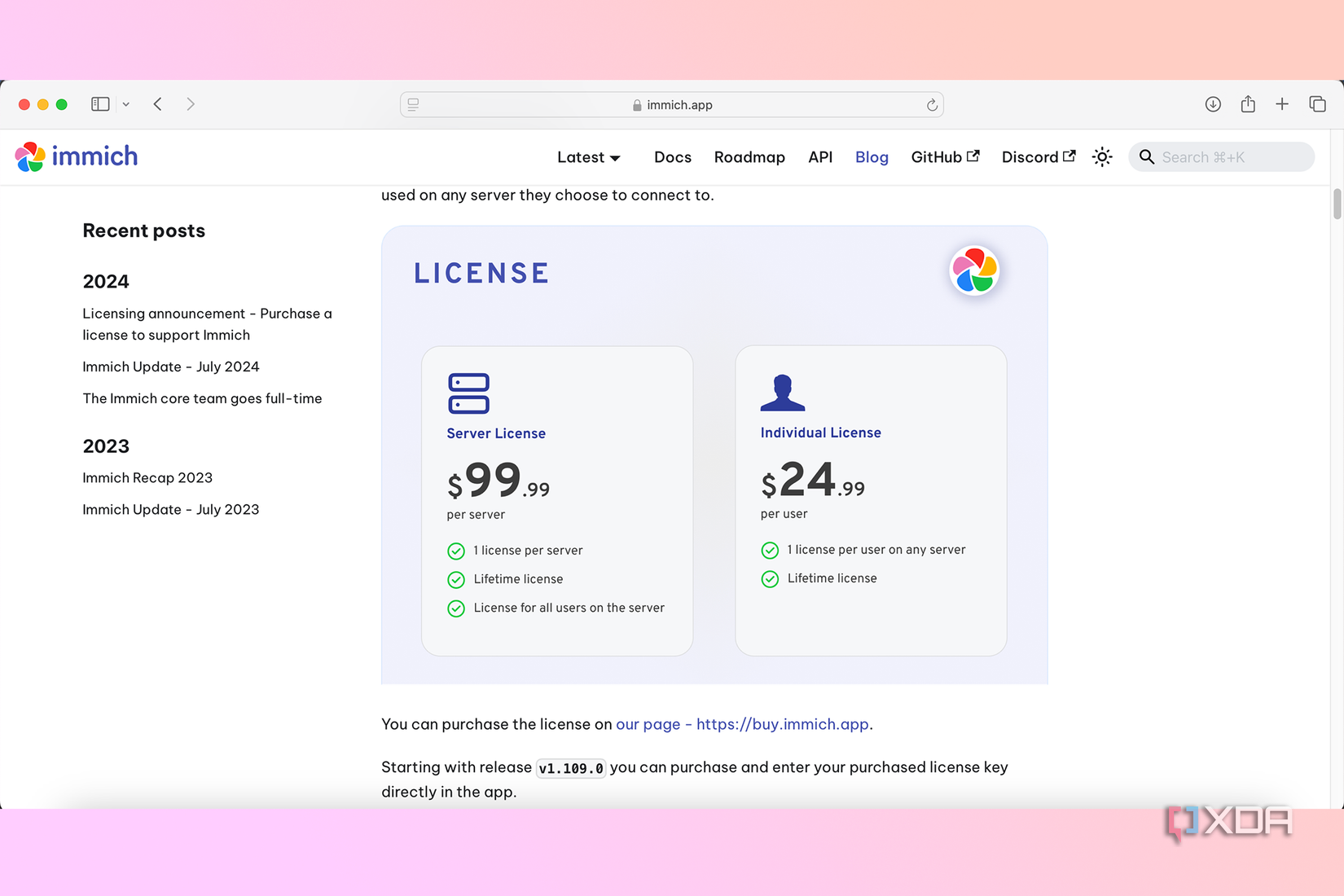 Immich licenses