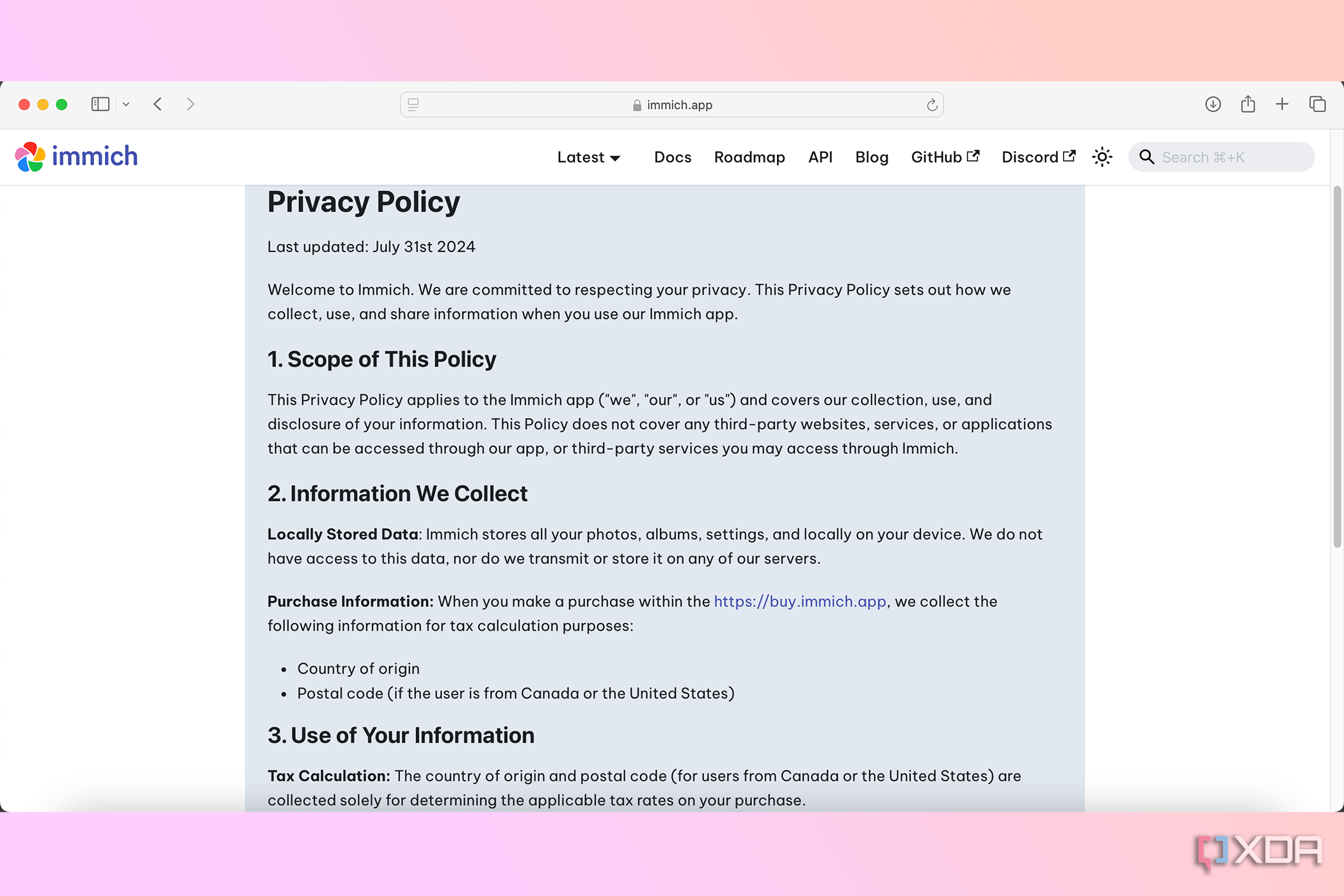 Immich privacy policy