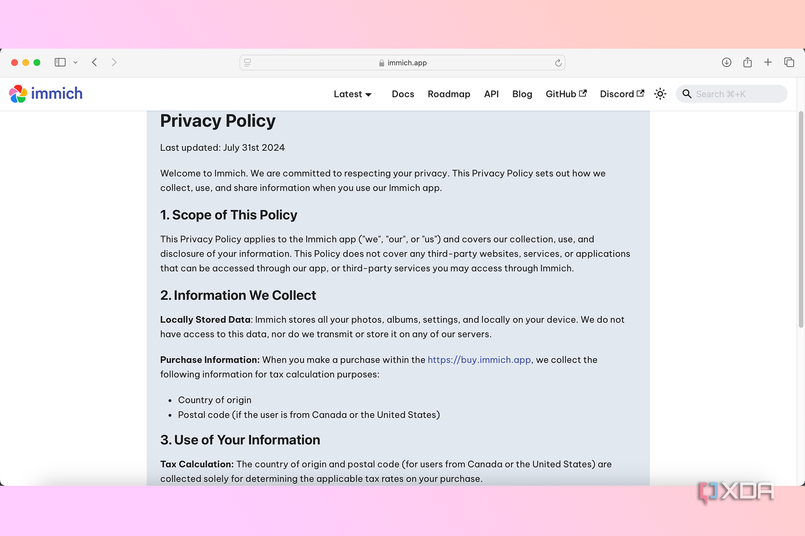Immich privacy policy