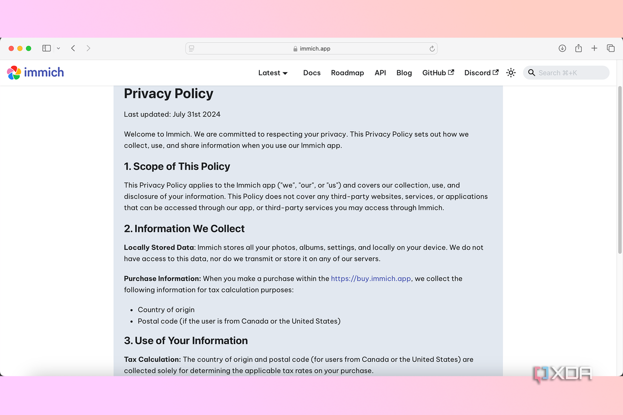 Immich privacy policy