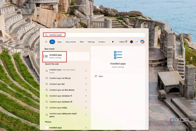 image of the installed apps option in windows 11 start menu