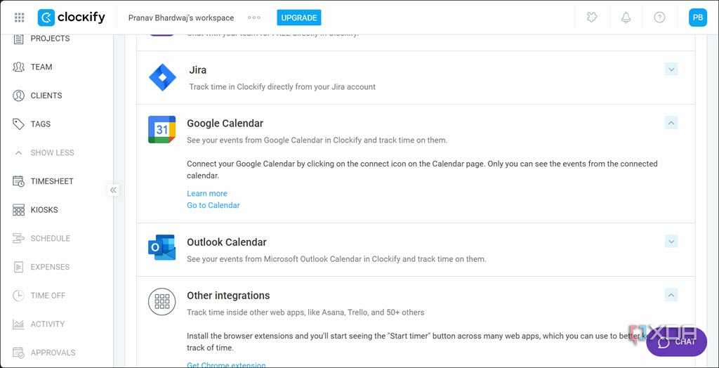 Integrate Clockify with other project management apps