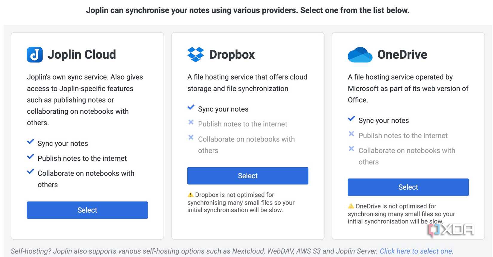 Joplin cloud storage options