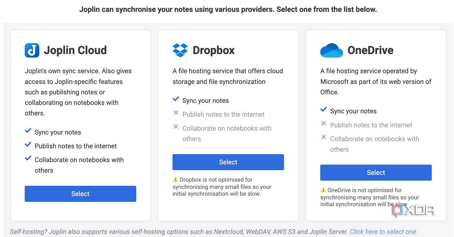 Joplin cloud storage options