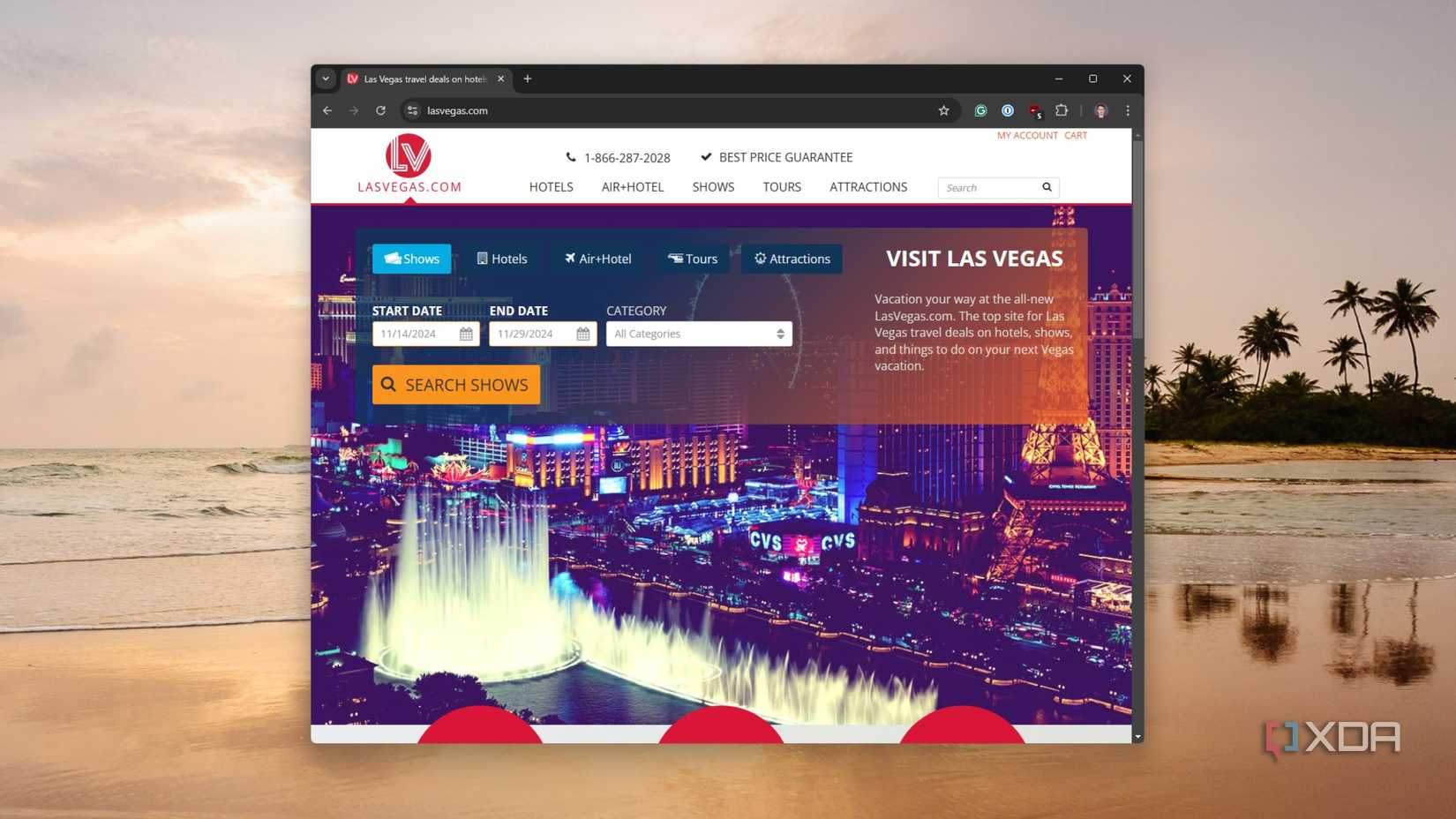lasvegas.com website on a chrome browser tab