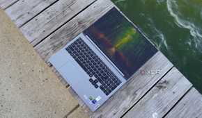 The Lenovo Legion 5 lying flat outdoors.